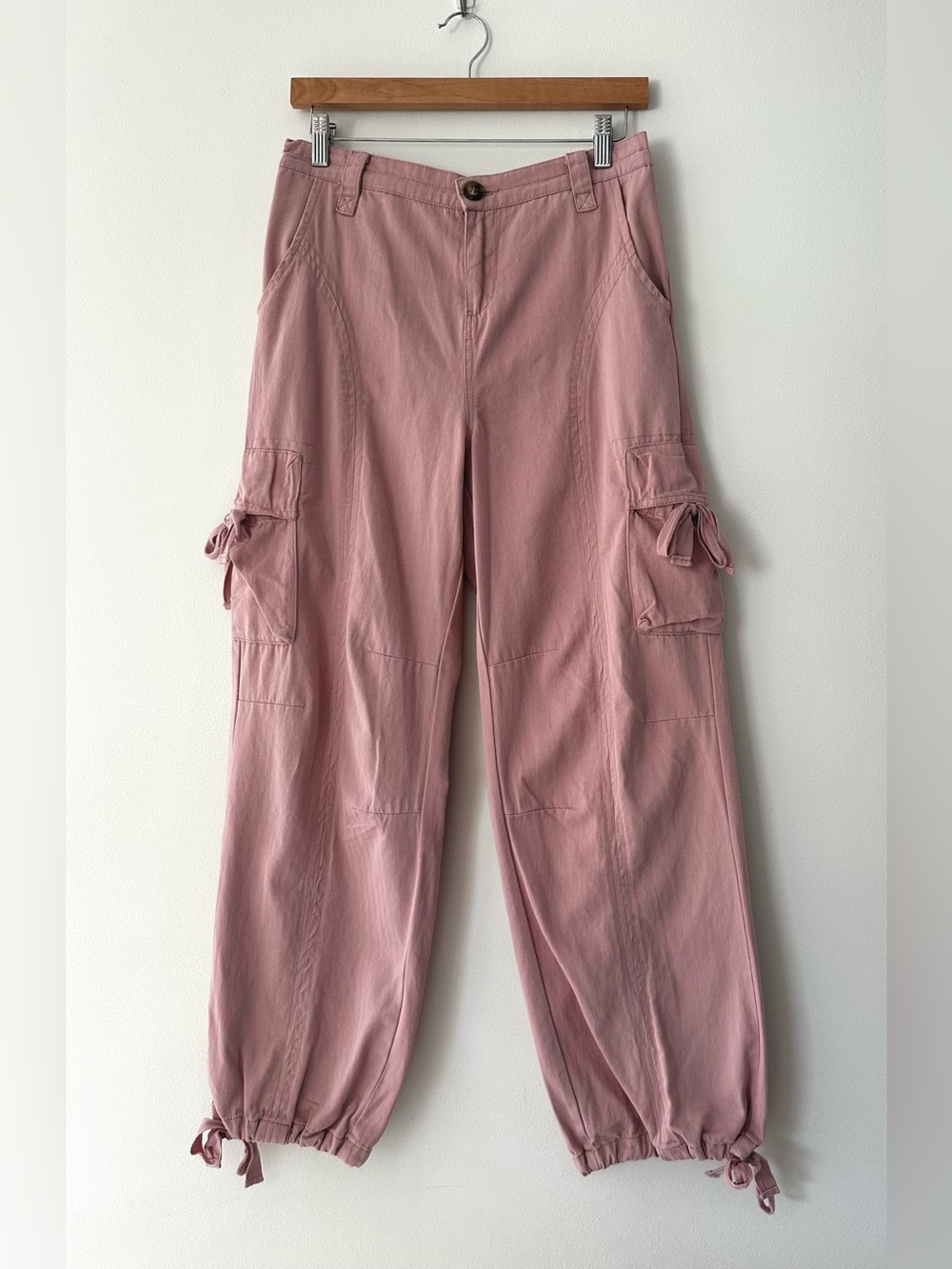 Jacquie The Label Pink Cargo Pants Size Medium Tie Hem Utility Gorpcore EUC